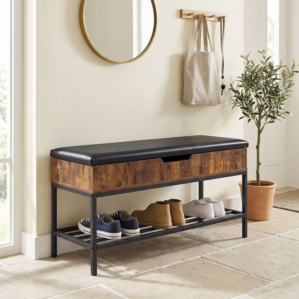 Costway 100 CM Shoe Storage Bench Shelf Lift Top Brown 5