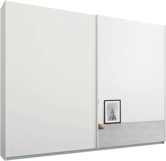 Malix 2 door 225cm Sliding Wardrobe, White frame,Matt White & Mirror doors , Classic Interior