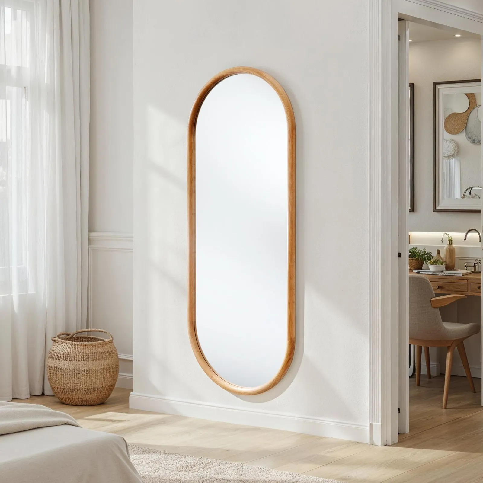 Yearn Mirrors Quebec Solid Oak Full Length Oval Mirror in Light Oak 3