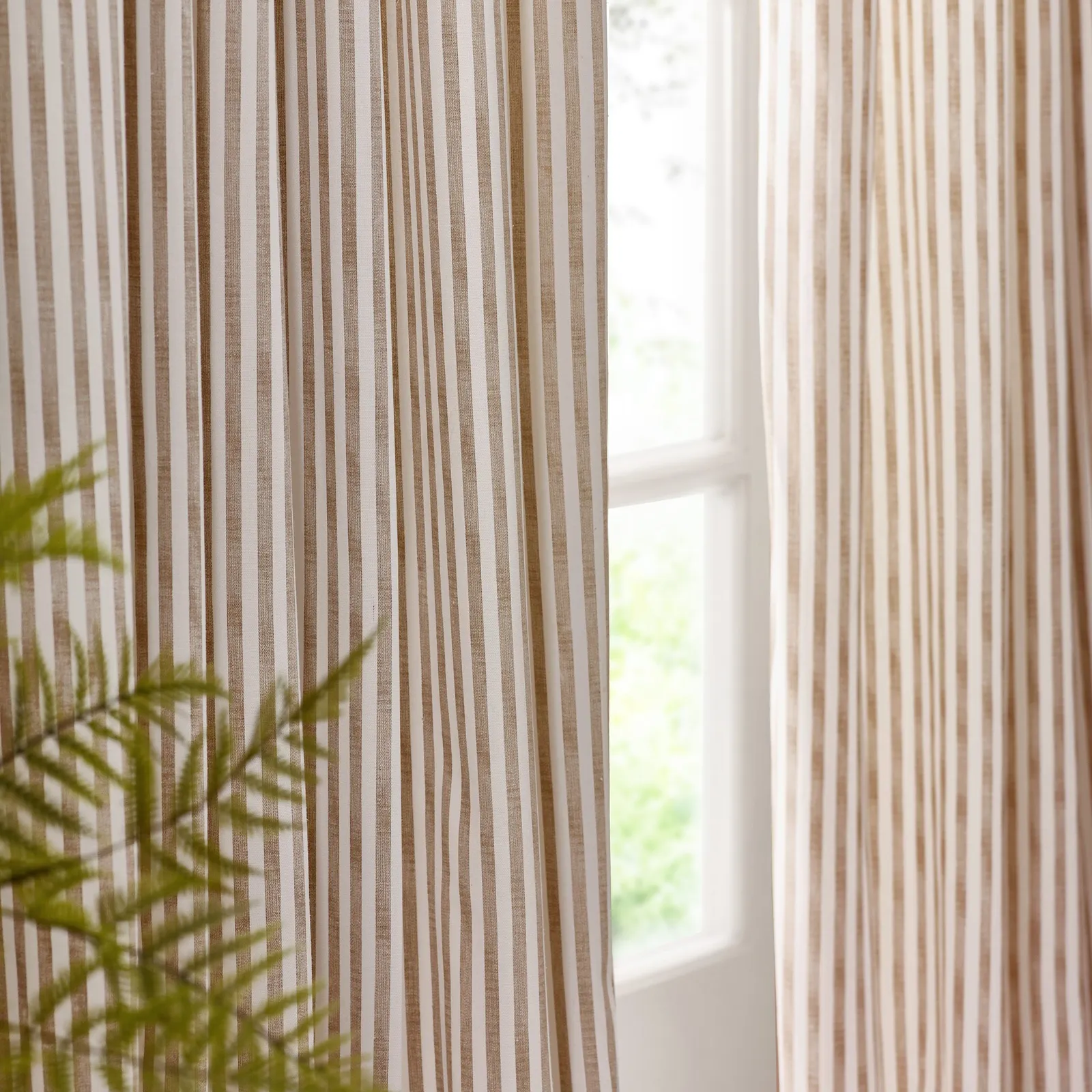 Yard Hebden Striped 100% Cotton Lined Eyelet Curtain Pair in Natural 3