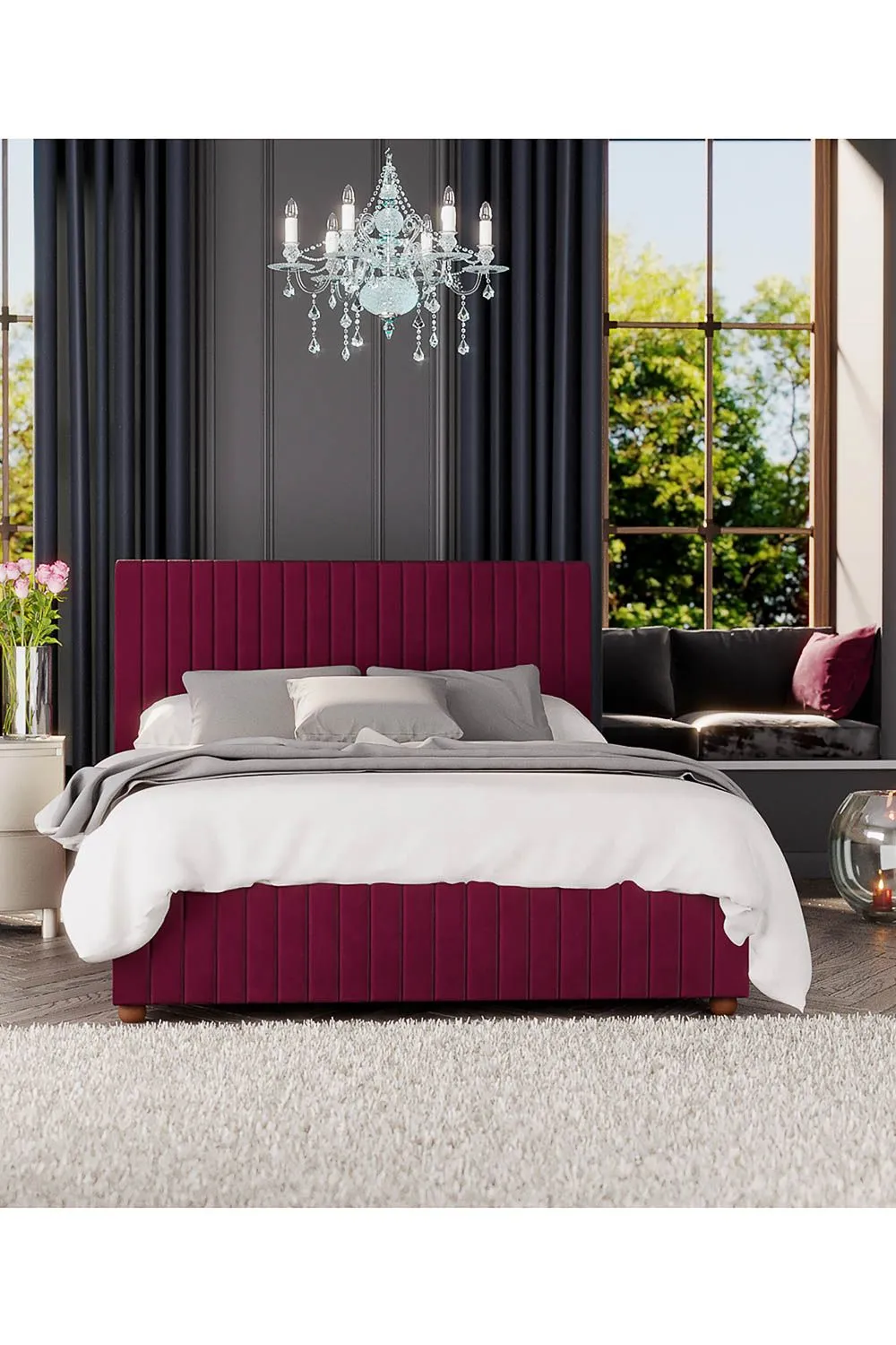 Laurence Llewelyn-Bowen Estella Ottoman Storage Bed in Plush Velvet Fabric, Custom Made in Wine 5
