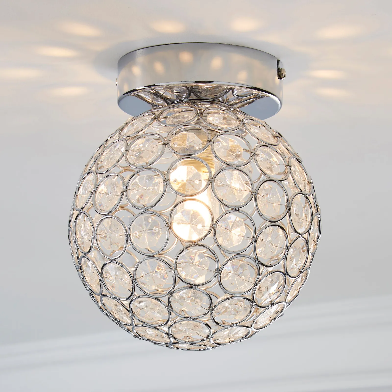 Sphere 1 Light Pendant Flush Ceiling Fitting Silver