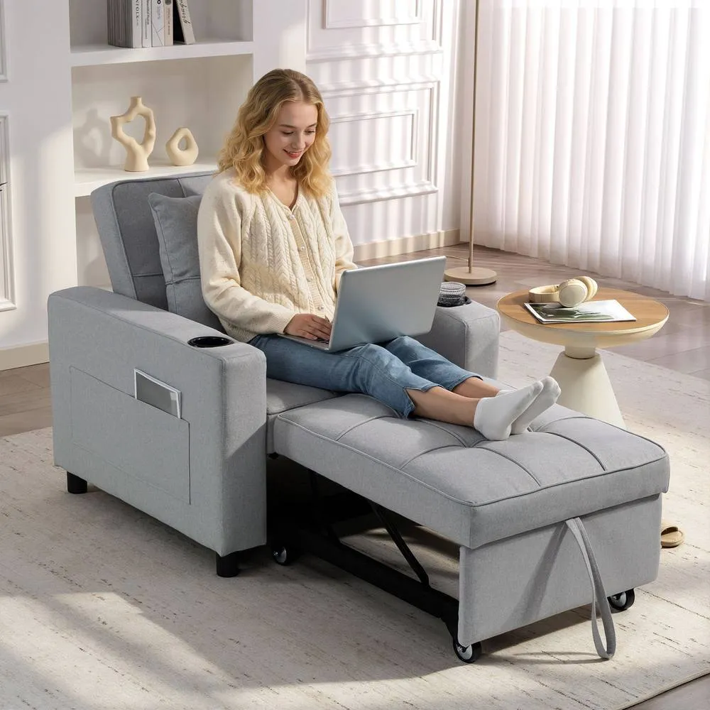 HOMCOM 3-in-1 Sofa Bed, Convertible Sleeper Chair with Adjustable Backrest in Light Grey