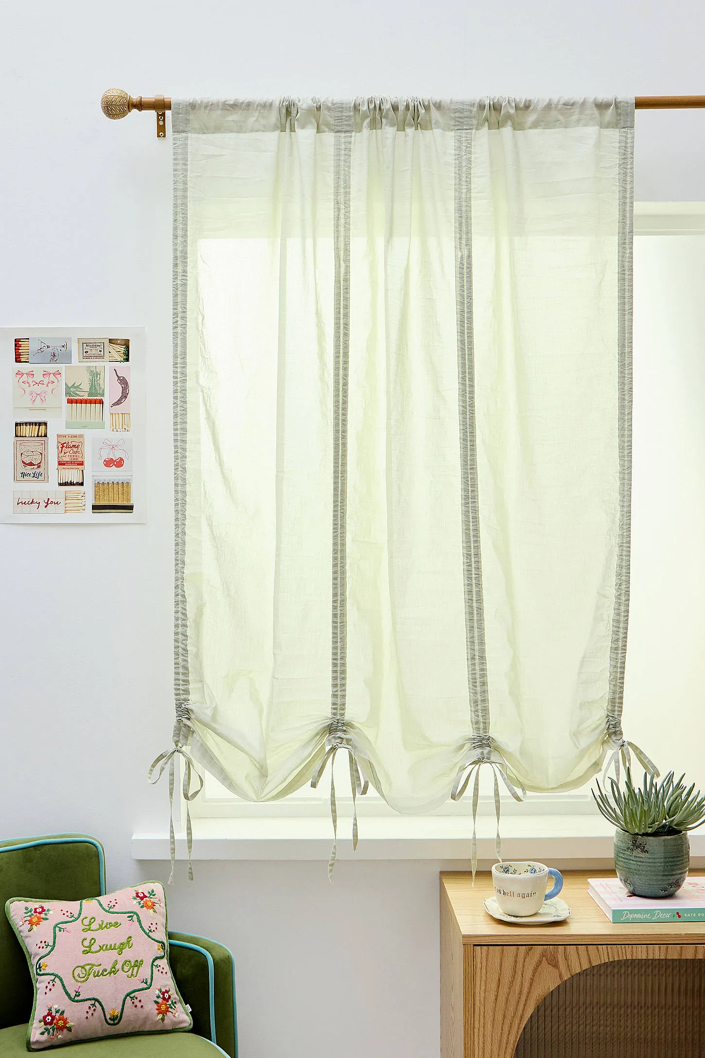 Sage Tied Valance Curtain - Green 2