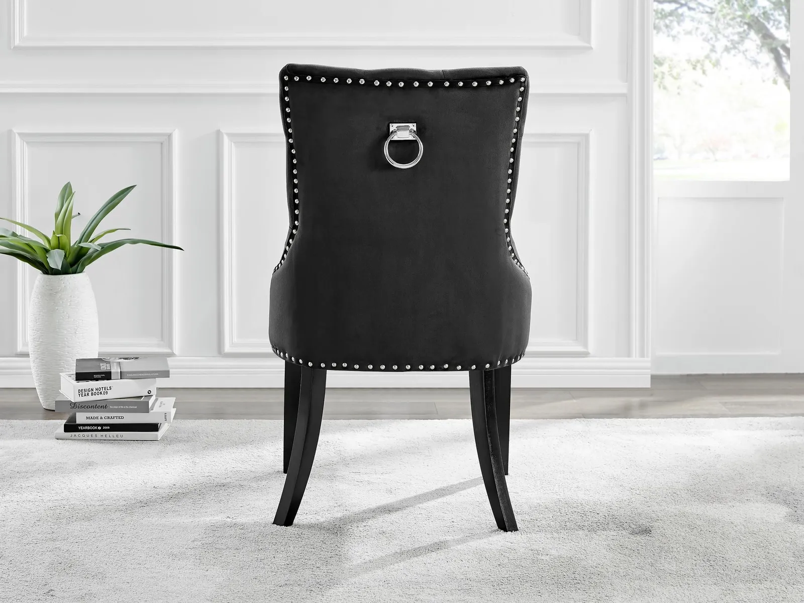 FurnitureboxUK Set of 2 Belgravia Deep Padded Soft Velvet & Chrome Knockerback Dining Chairs With Black Powder Coated Legs 4