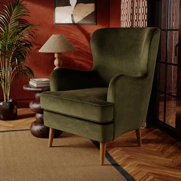 Leo Velvet High Back Winged Armchair