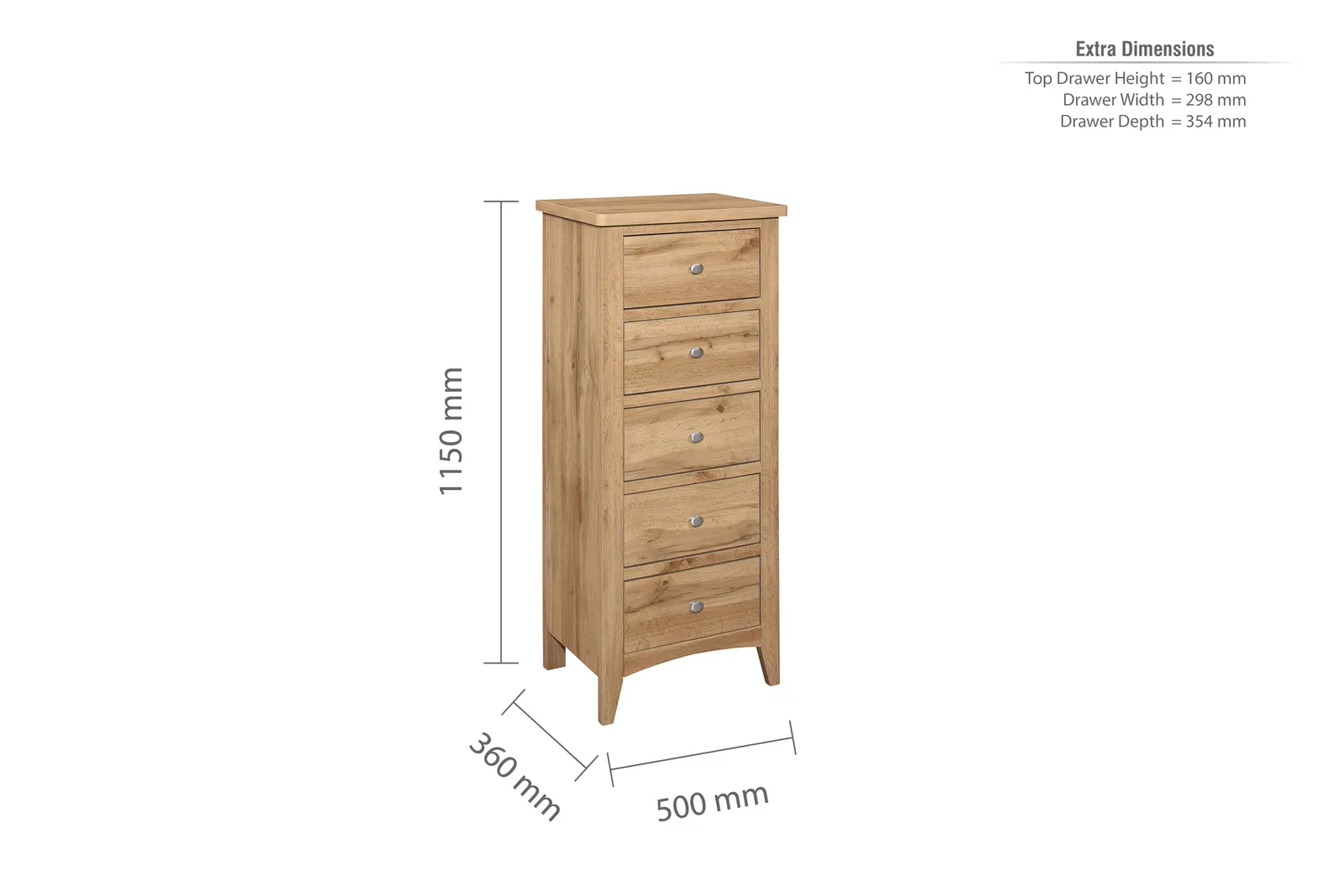 Birlea Hampstead 5 Drawer Tall Chest Oak in Light Oak 6