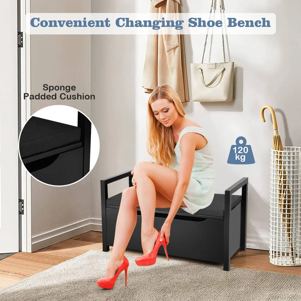 Costway 2 IN1 Wooden Shoe Bench Storage Cabinet Padded Seat Organizer in Black 5