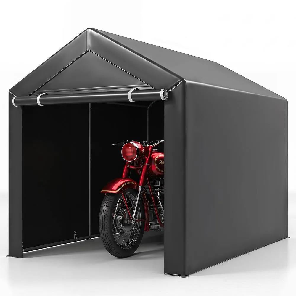 Costway 220x160CM Storage Shed Carport Garage Tent Galvanized Metal Shelter in Grey
