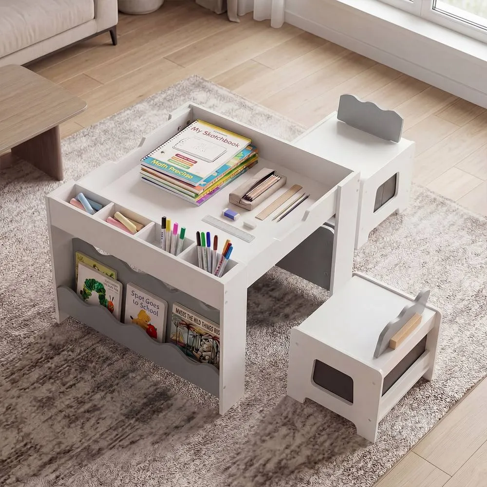Costway Multi-purpose Activity Table Set w/ Double-sided Tabletop in Grey 4