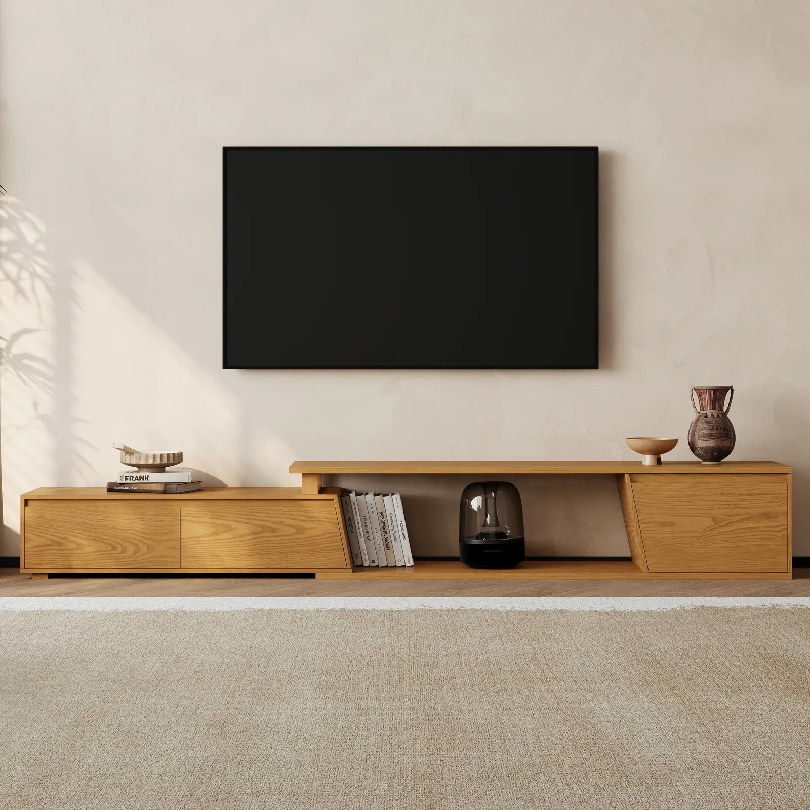 Fero Natural Extendable TV Stand with 3 Drawers(180cm-280cm)