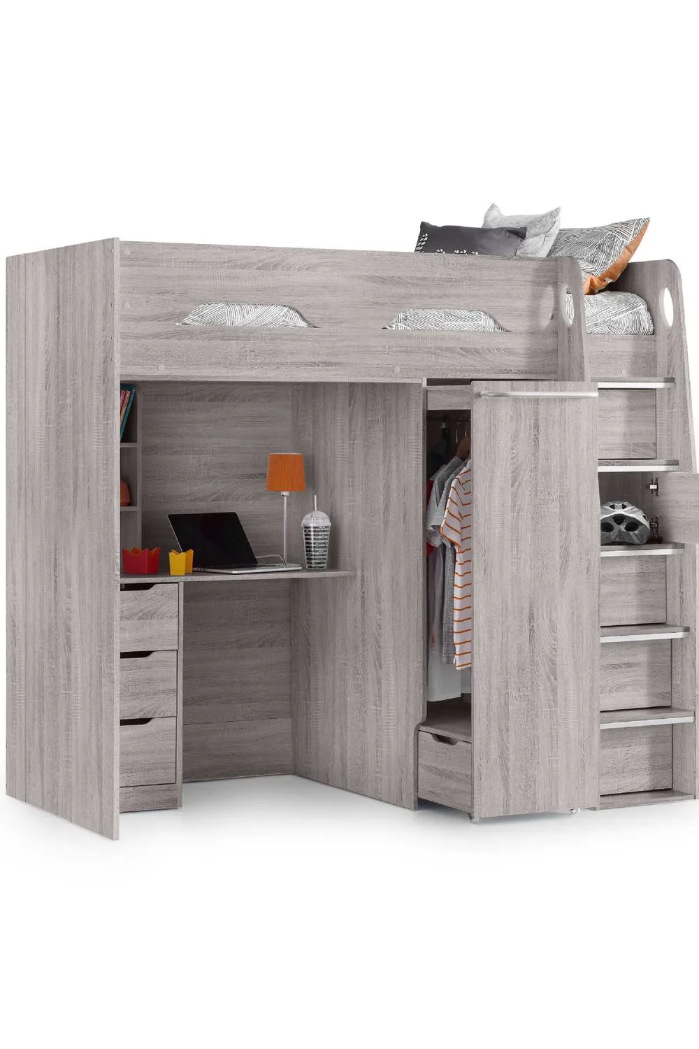 Julian Bowen Pegasus Highsleeper Loft Bed with Desk in Grey 2
