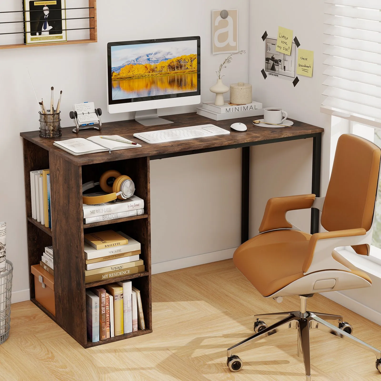 Costway 115 CM Computer Desk Modern Home Office Desk in Brown 4