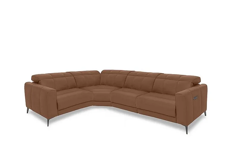 Ezra Leather Power Recliner Left Hand Facing Corner Sofa with Power Headrests - Butterscotch