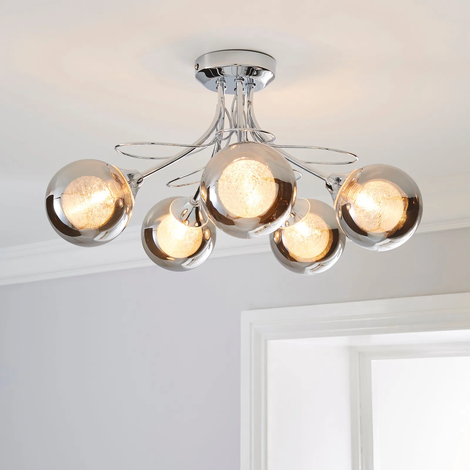 Mateo 5 Light Glass Chrome Semi-Flush Ceiling Fitting Smoke