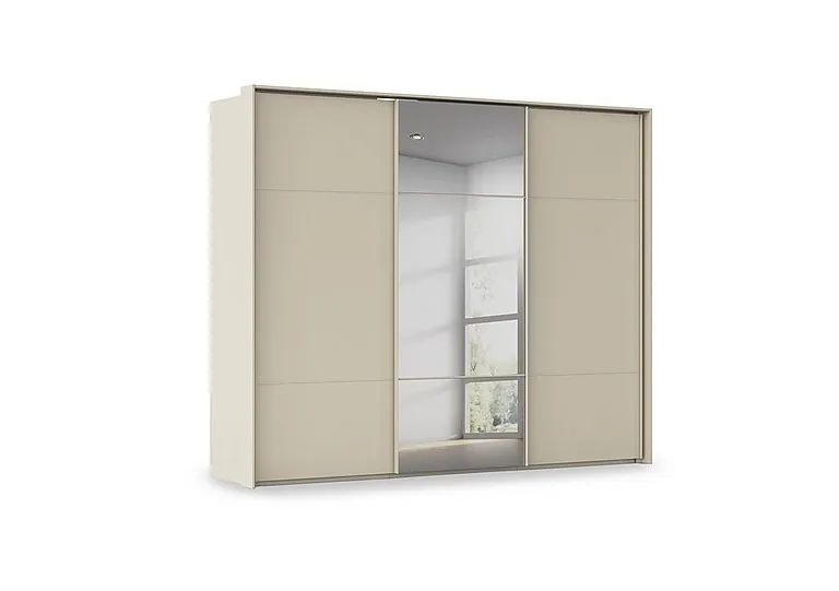 Haven 280cm 3 Door Slider Wardrobe with 2 Décor Doors and 1 Mirror Door