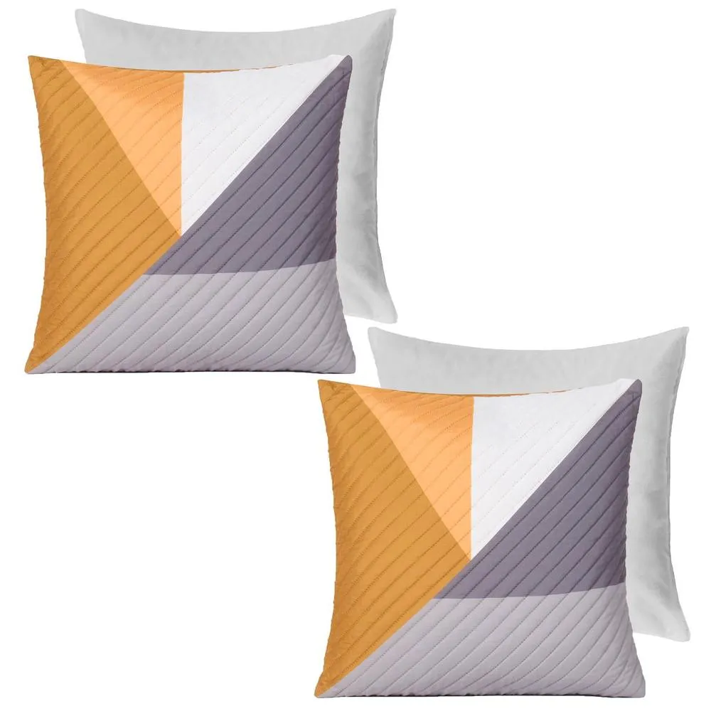 OHS 2 Pack Geometric Pinsonic Filled Cushion Covers - 45 x 45cm in Yellow