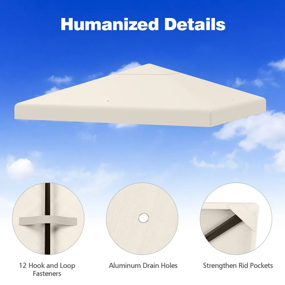 Costway Gazebo Replacement Canopy Top Cover Outdoor Patio Pavilion Cover in Beige 2