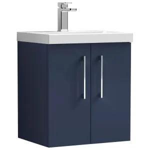 Nuie Arno Midnight Blue Wall Hung 2 Door Vanity Unit & Basin - 579 x 510mm