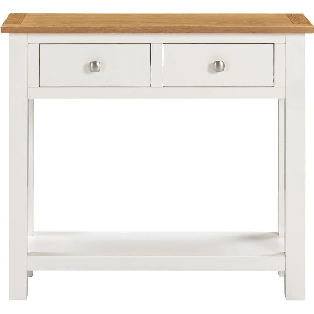 Seconique Cambridge 2 Drawer Console Table - Linen/Oak (Part assembled) in White 3