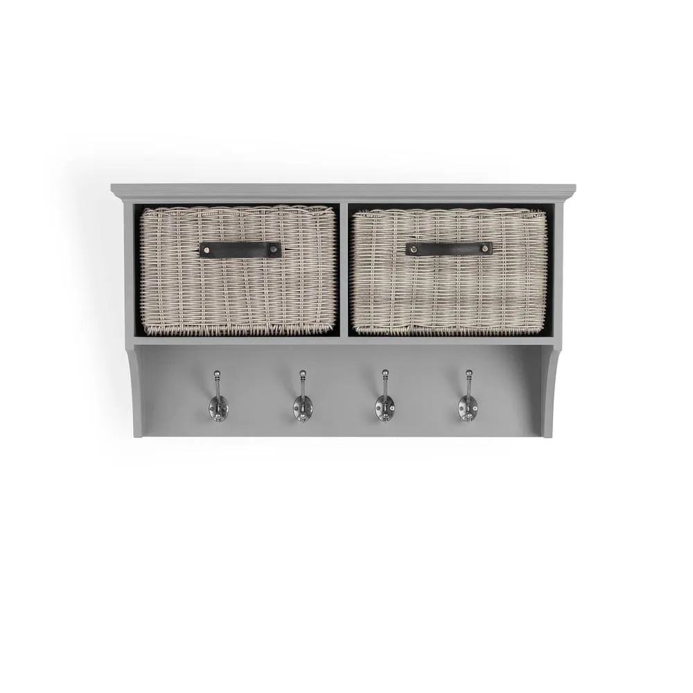 Statement Furniture Tetbury Coat Rack Hanging Shelf with 2 Grey Storage Baskets in Light Grey 2