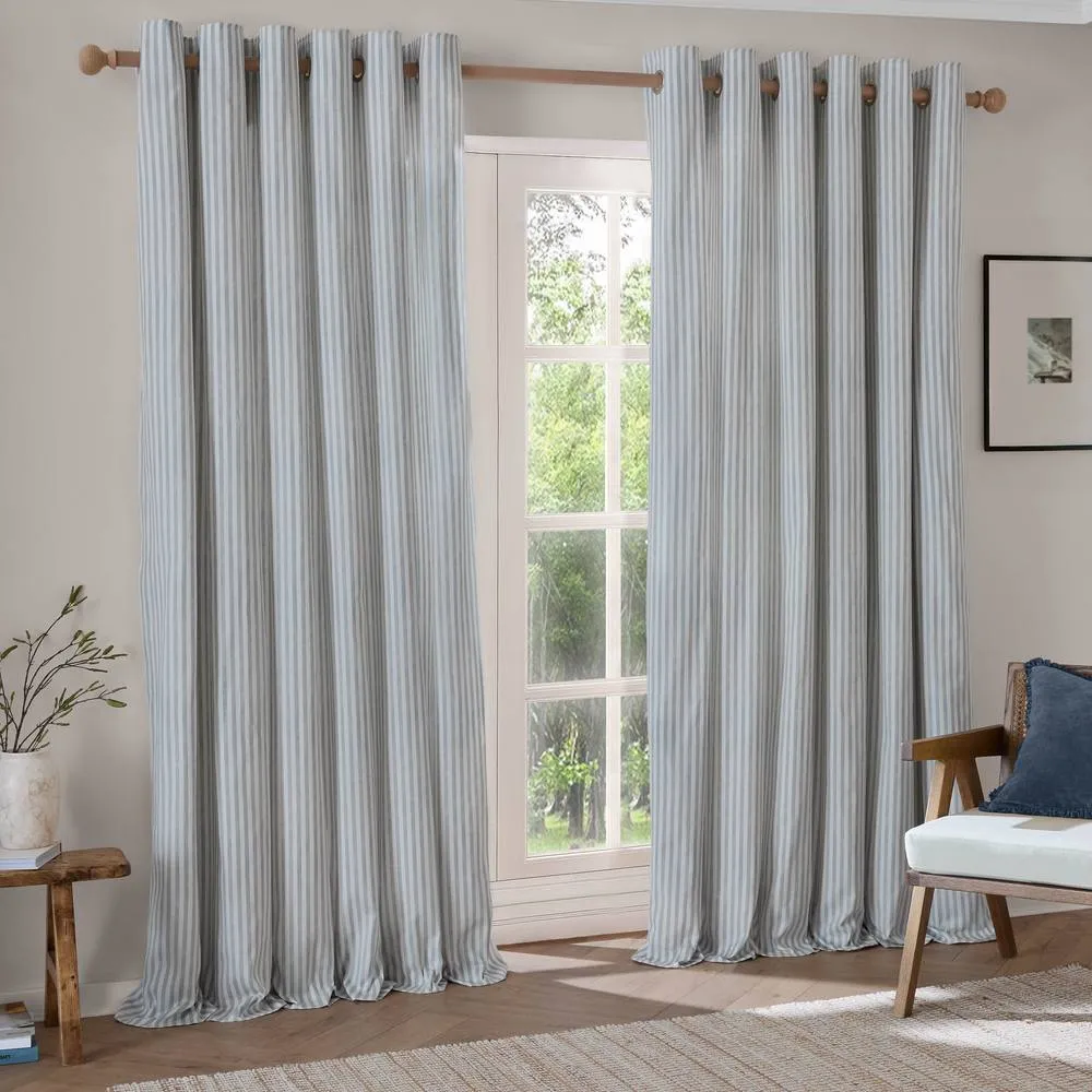 Yard Hebden Striped 100% Cotton Lined Eyelet Curtain Pair in Baby Blue 2