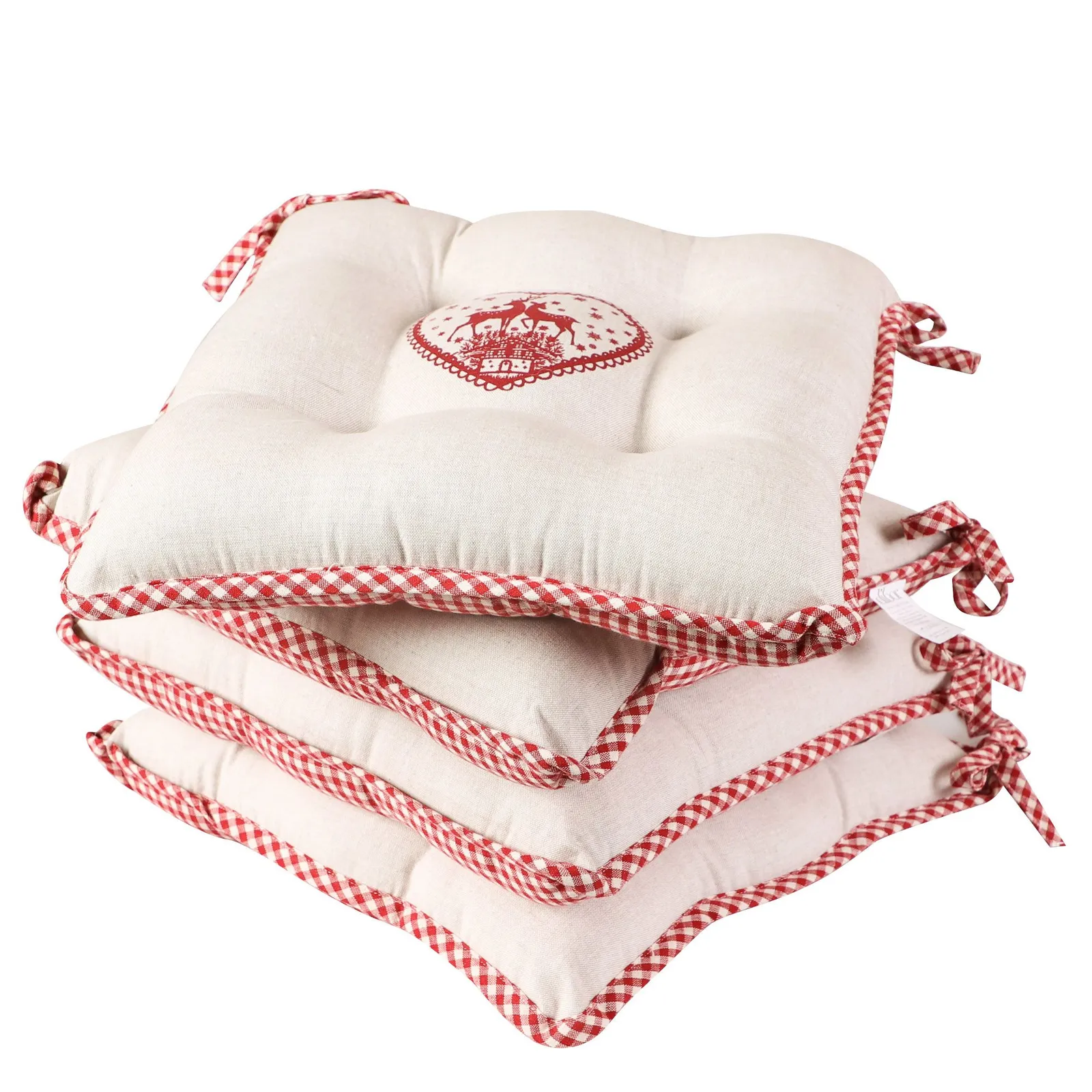 Dibor Set of 4 Traditional Gingham Stag Indoor Dining Chair Seat Pads L40cm x W40cm in White 2