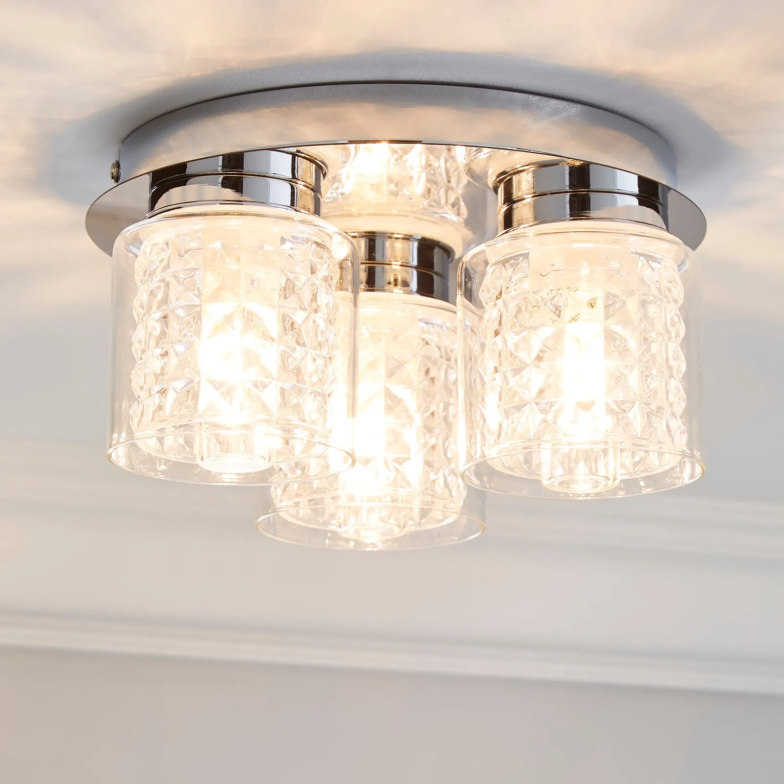 Hylton 3 Light Glass Bathroom Flush Ceiling Fitting Clear