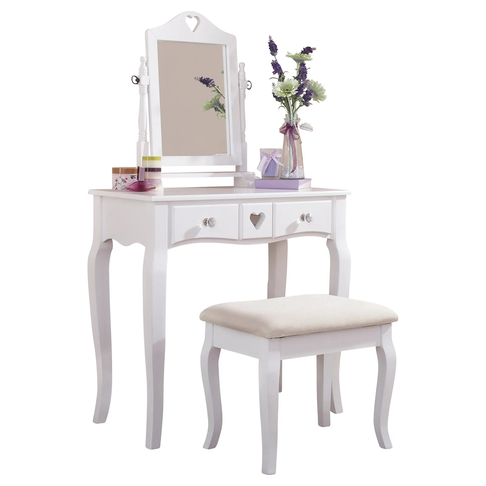 Heart Dressing Table Set White