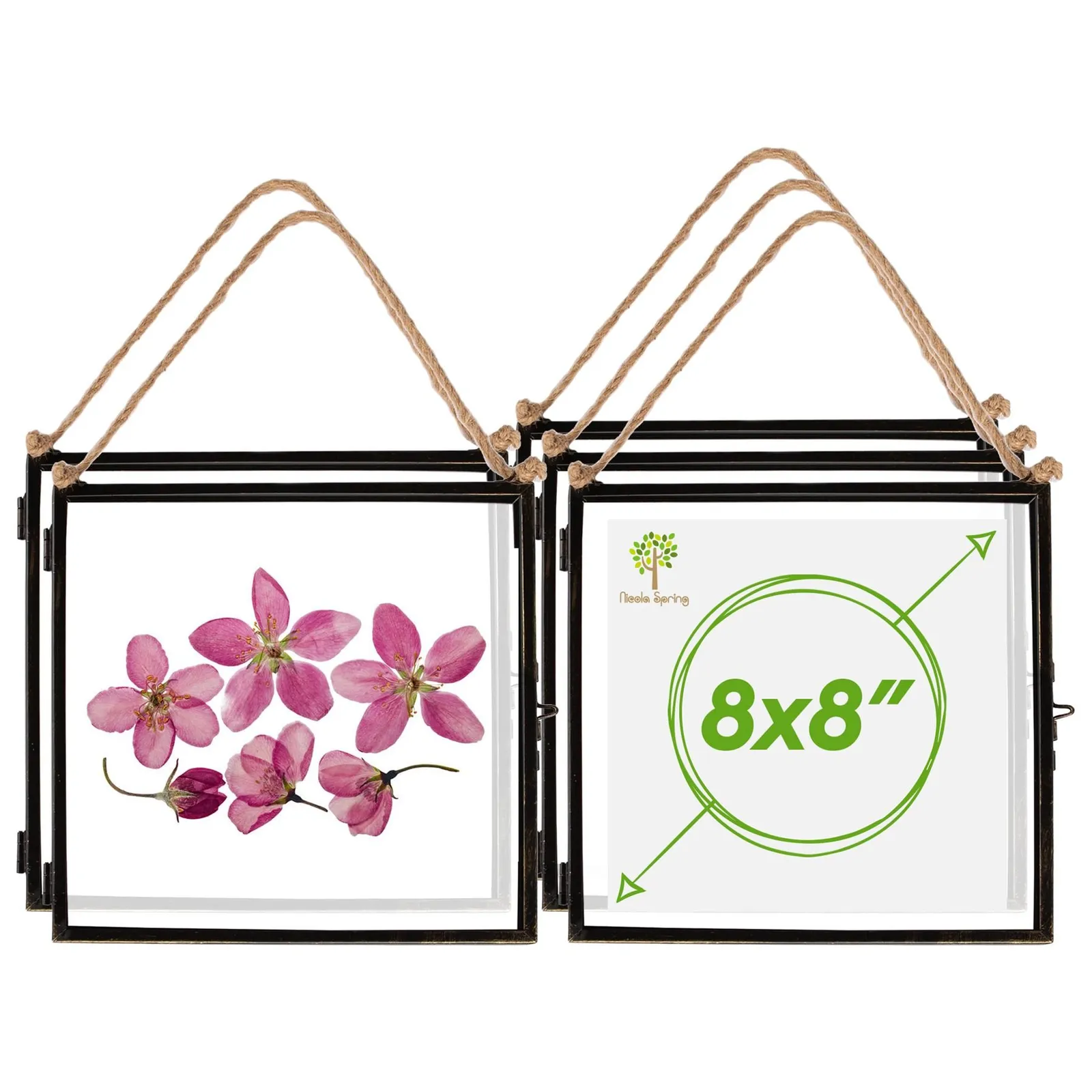 Nicola Spring 5x Hanging Metal Photo Frames - 8" x 8" - Picture Frame Wall Mounted Frame with Rope in Black