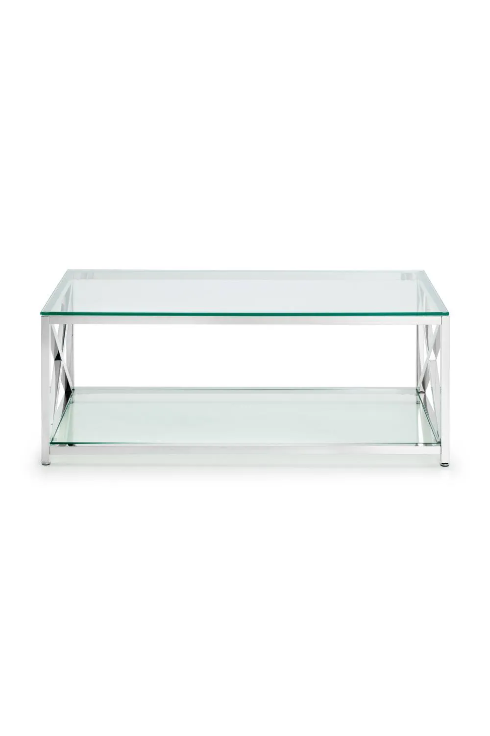 Julian Bowen Miami Glass Top Cross Frame Coffee Table with Shelf in Silver 4