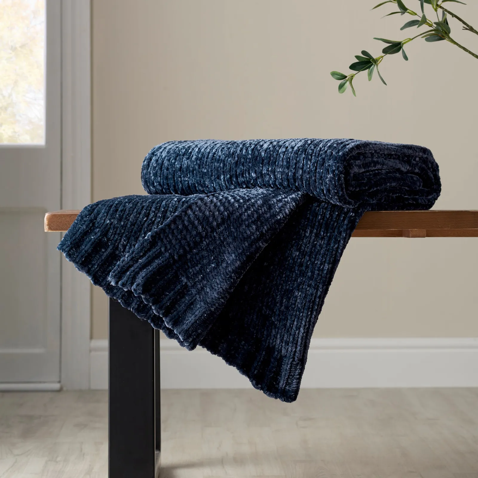 Crystal Chenille Throw Navy Blue