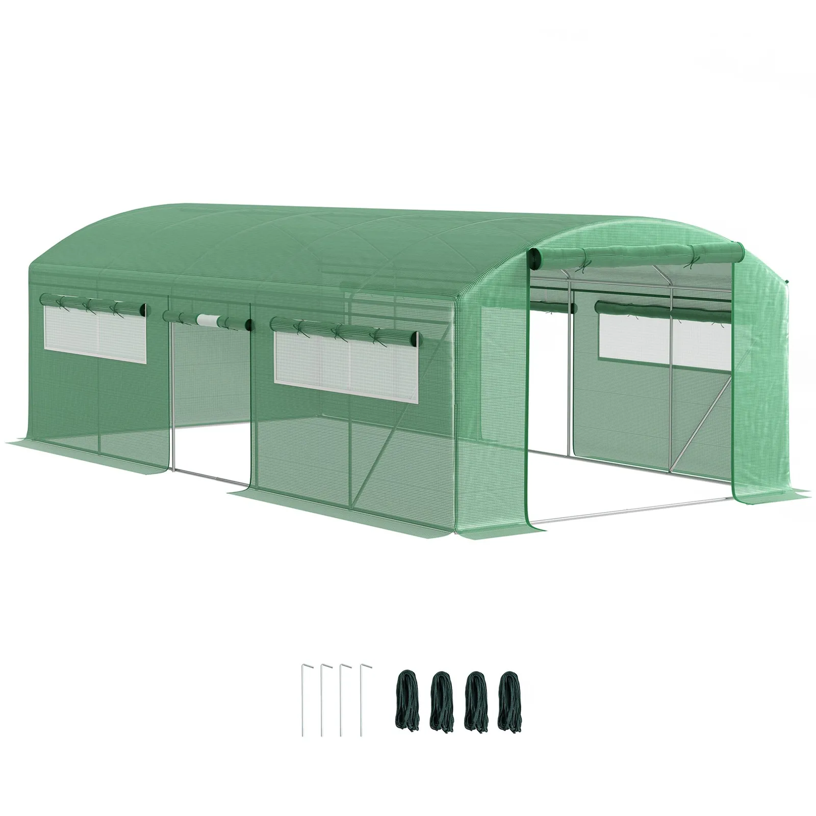 OUTSUNNY Polytunnel Greenhouse with 3 Roll-up Doors, 6 x 3 x 2m, Green 2