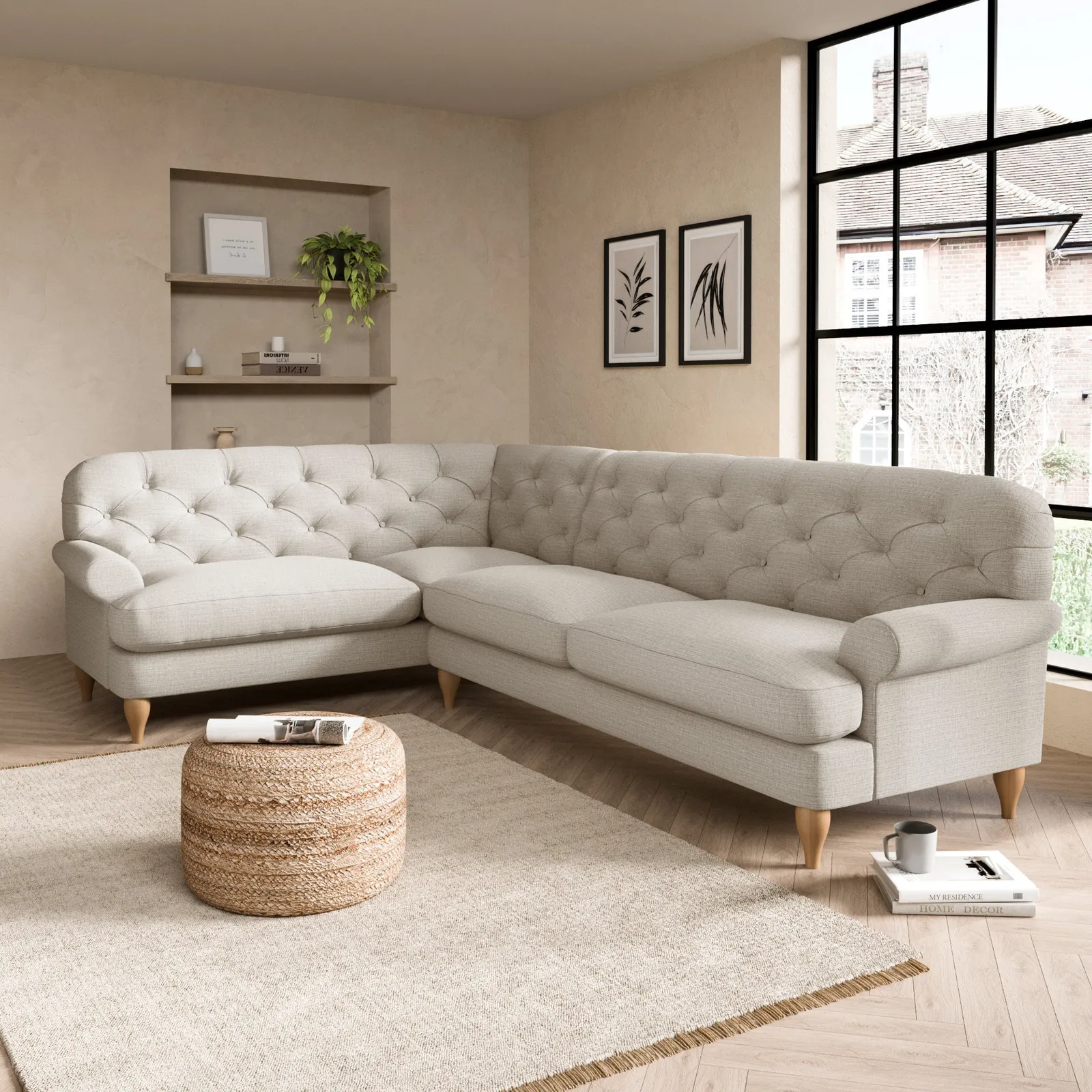 Canterbury Slub Cotton Blend Left Hand Corner Sofa Slub Cotton Sandstone