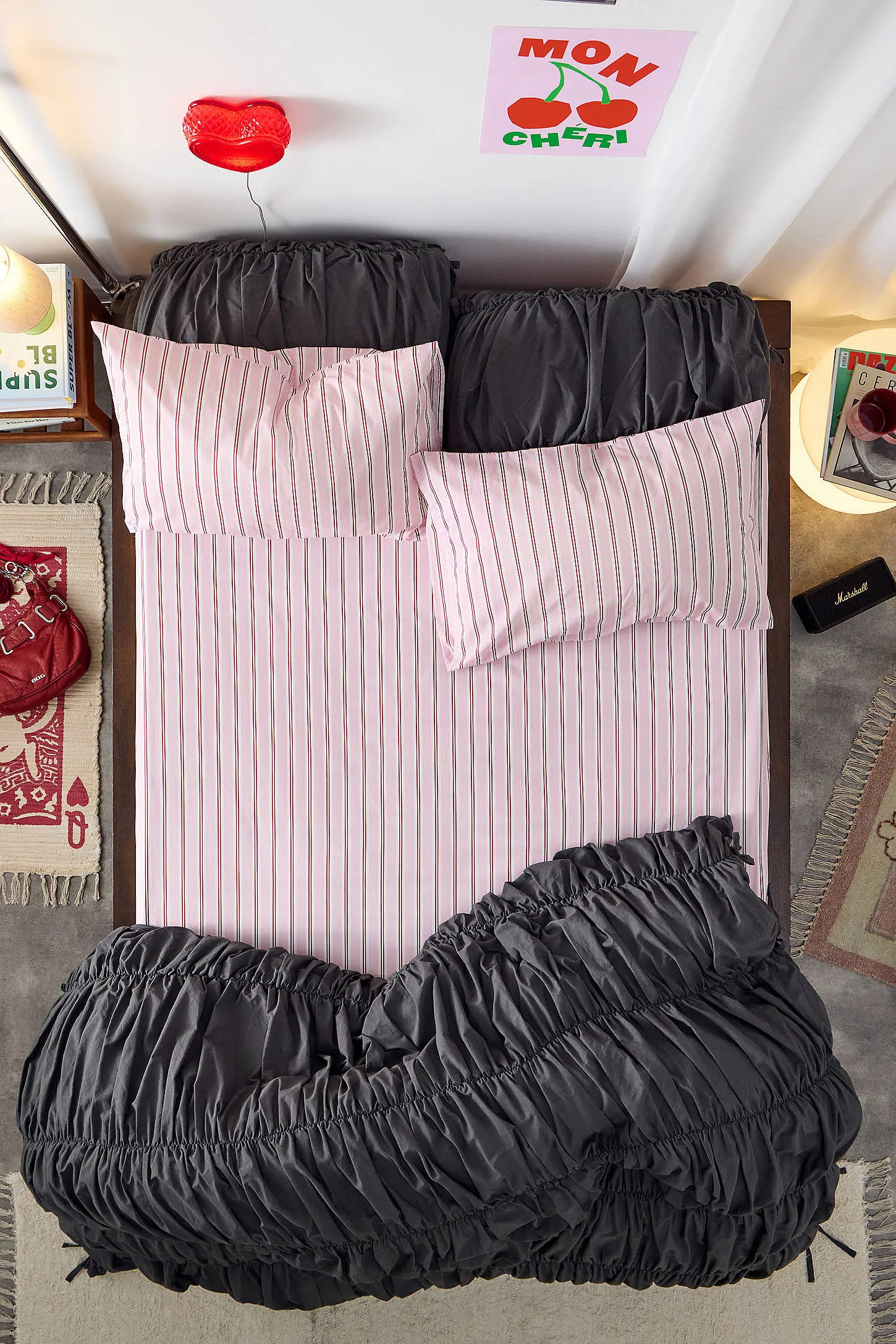 Pink & Red Stripe Fitted Sheet & Pillowcase Set - Pink