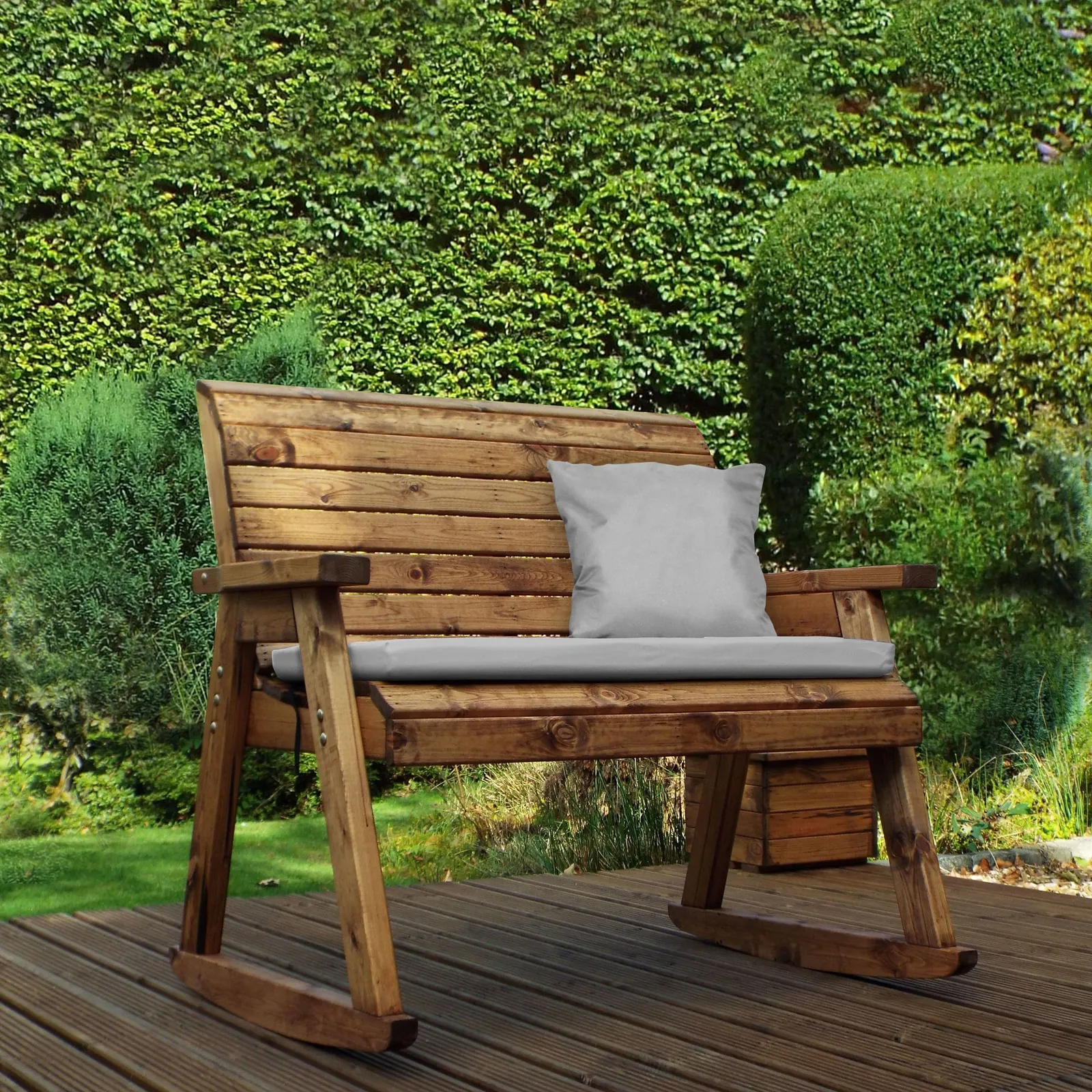 Charles Taylor 2 Seater Wooden Bench Rocker with Grey Seat Pad Wood (Brown)