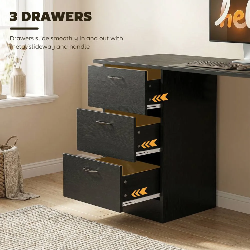 HOMCOM 120cm PC Table Workstation Computer Desk w/ Drawers, 3 Shelves Black 6