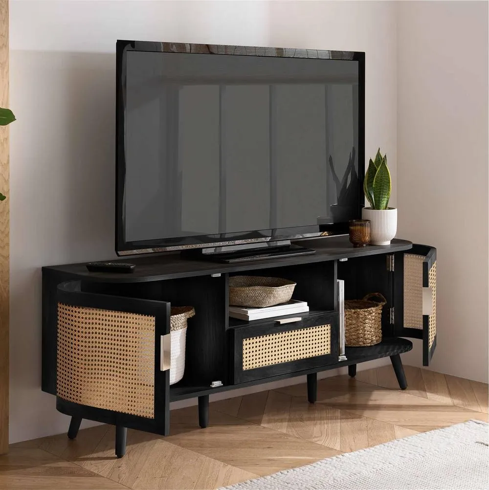 Birlea Rattan TV Entertainment Unit Curved Cabinet Sark in Black 2