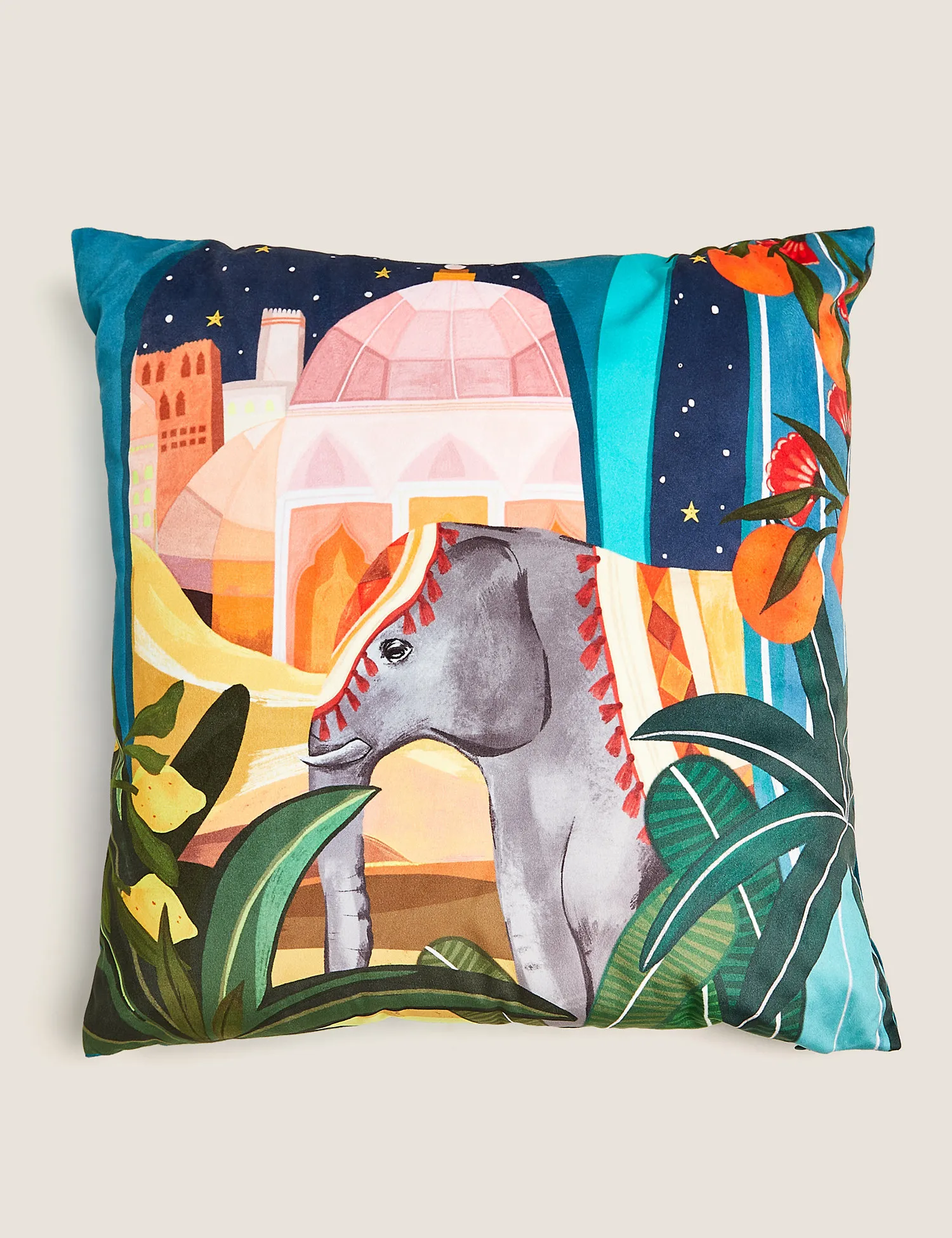 M&S Velvet Medium Elephant & Oranges Cushion