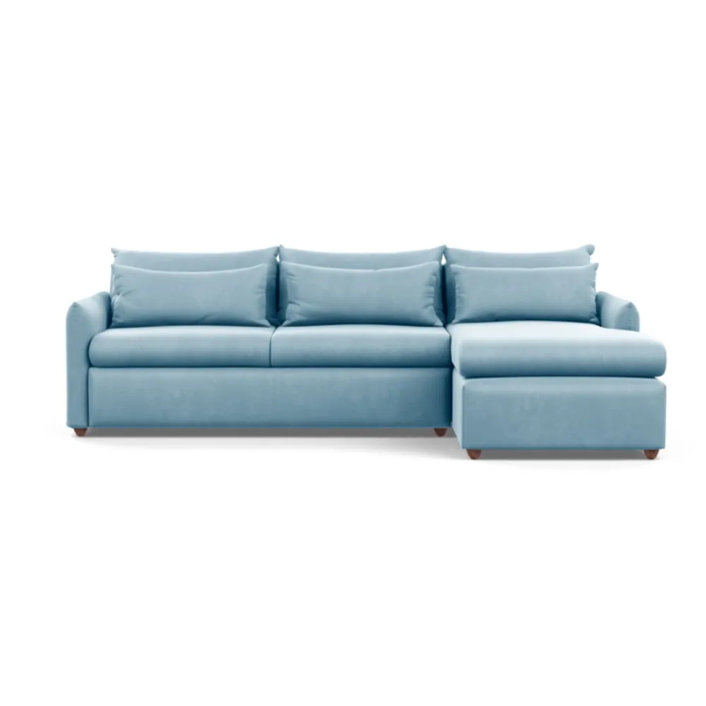 Heal's Pillow Large Right Hand Corner Chaise Varese Velvet Sky Chestnut Stain