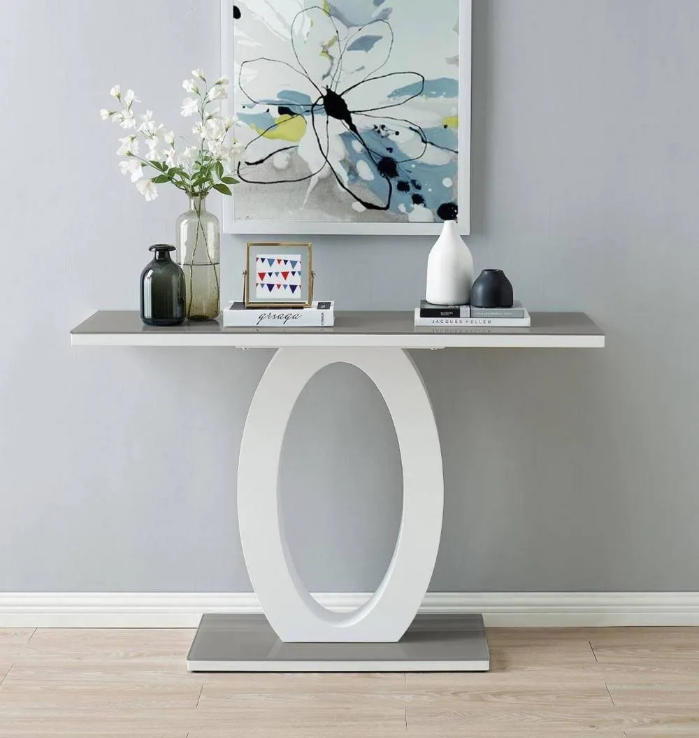 FurnitureboxUK Giovani Grey White High Gloss Glass Console Coffee End Side Table Set 5