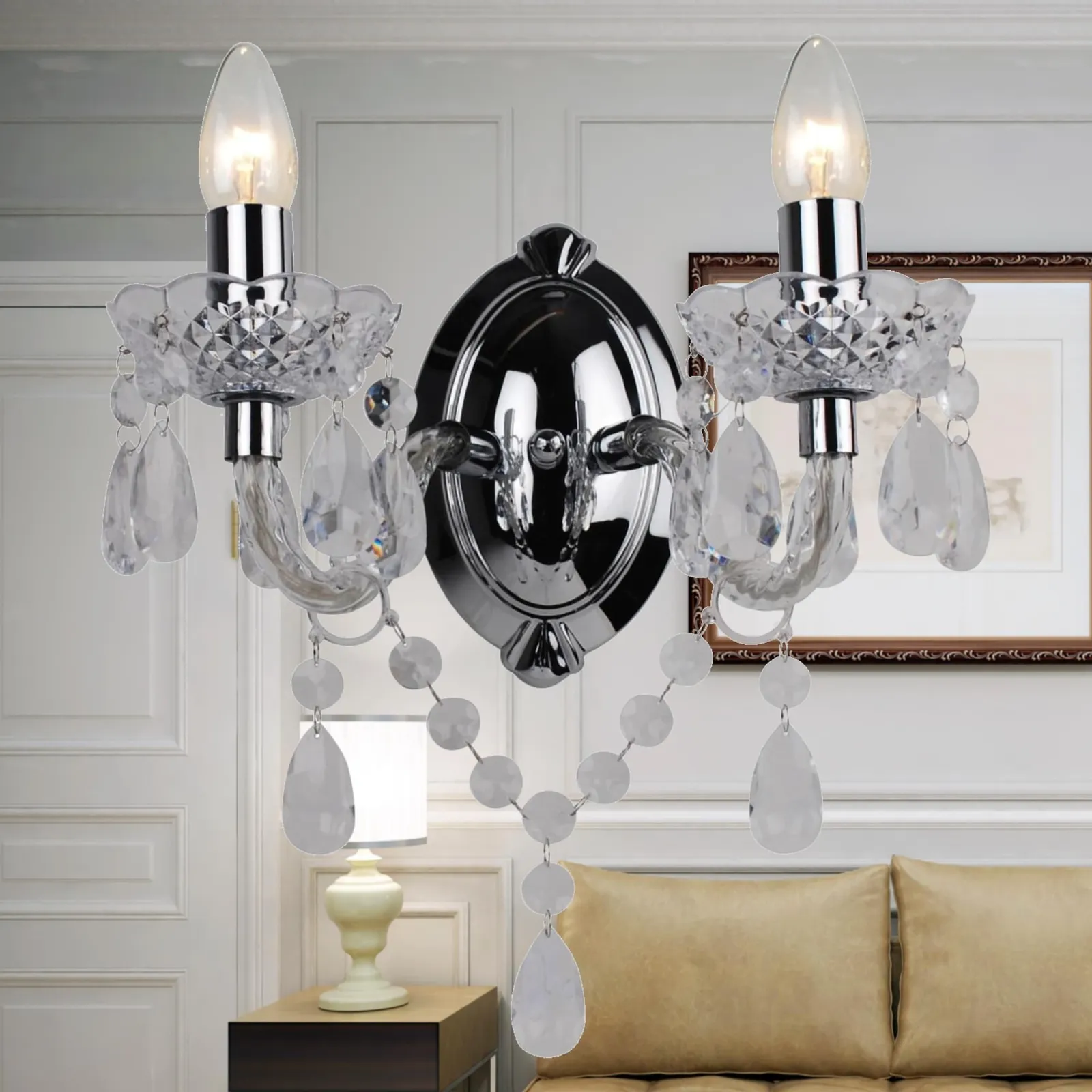 First Choice Lighting Set of 2 Clear & Chrome Marie Therese Style 2 x 40W Wall Light 6
