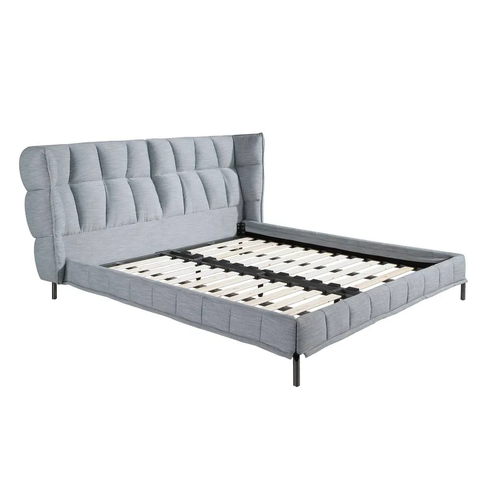 Angel Cerda Light Bluish-Grey Fabric Double Bed (Model ) Tufted in Grey