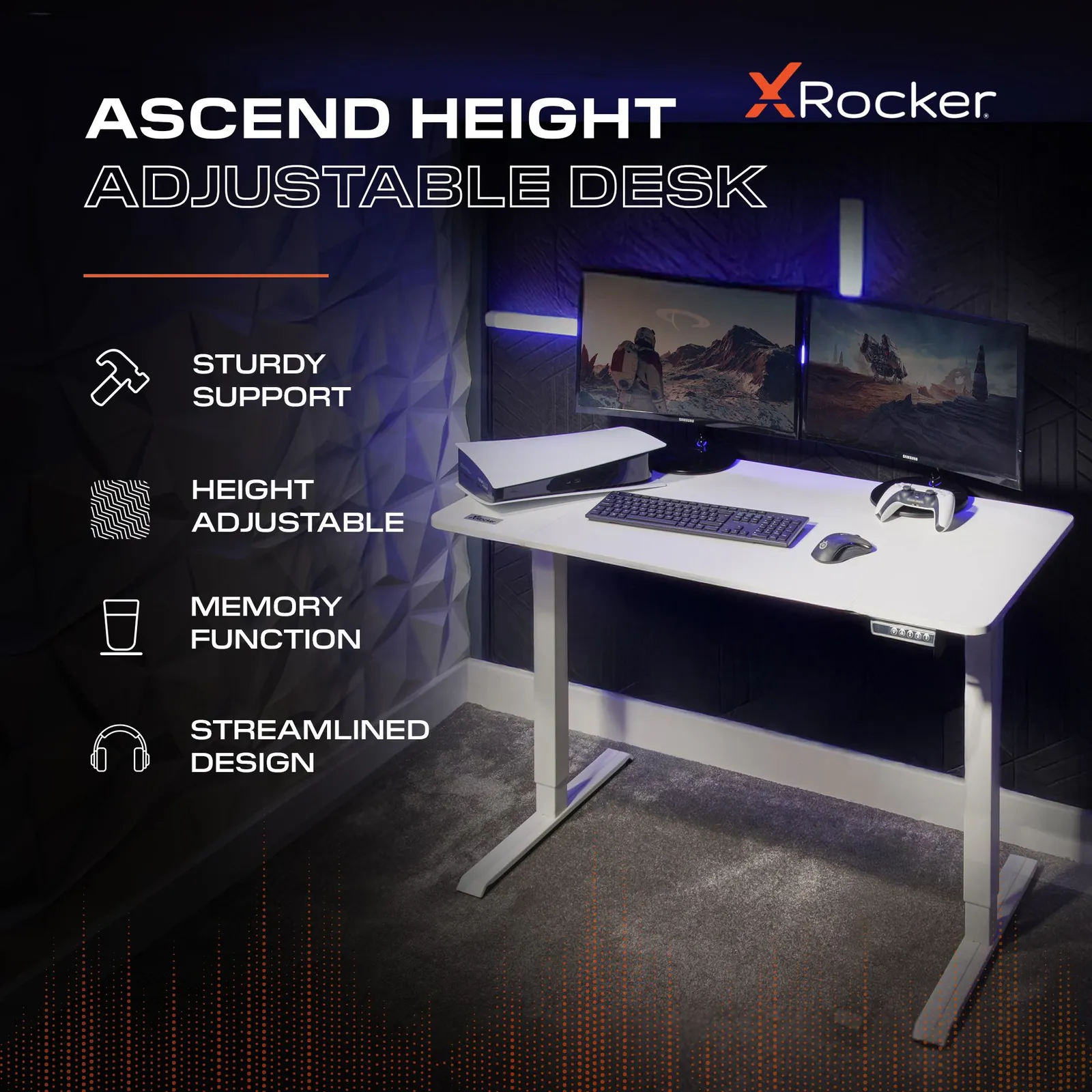 X Rocker Ascend 120cm Electric Height Adjustable Gaming Desk in White 2