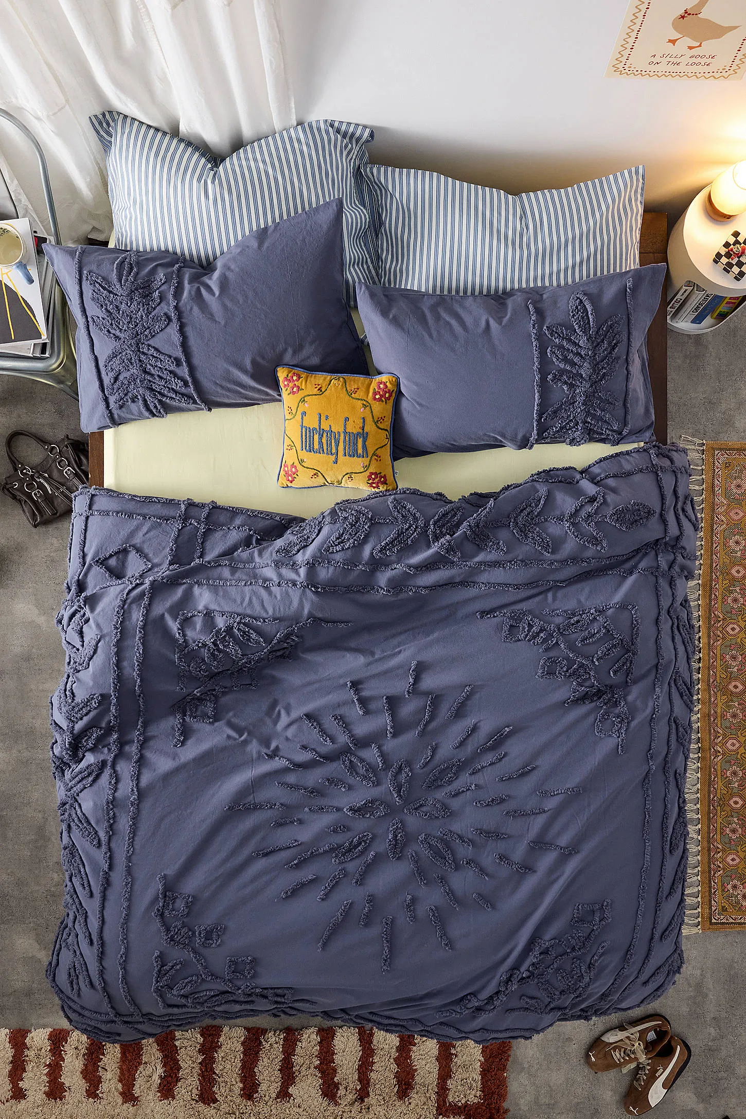 Blue Jackie Tufted Duvet Set - Dark Blue