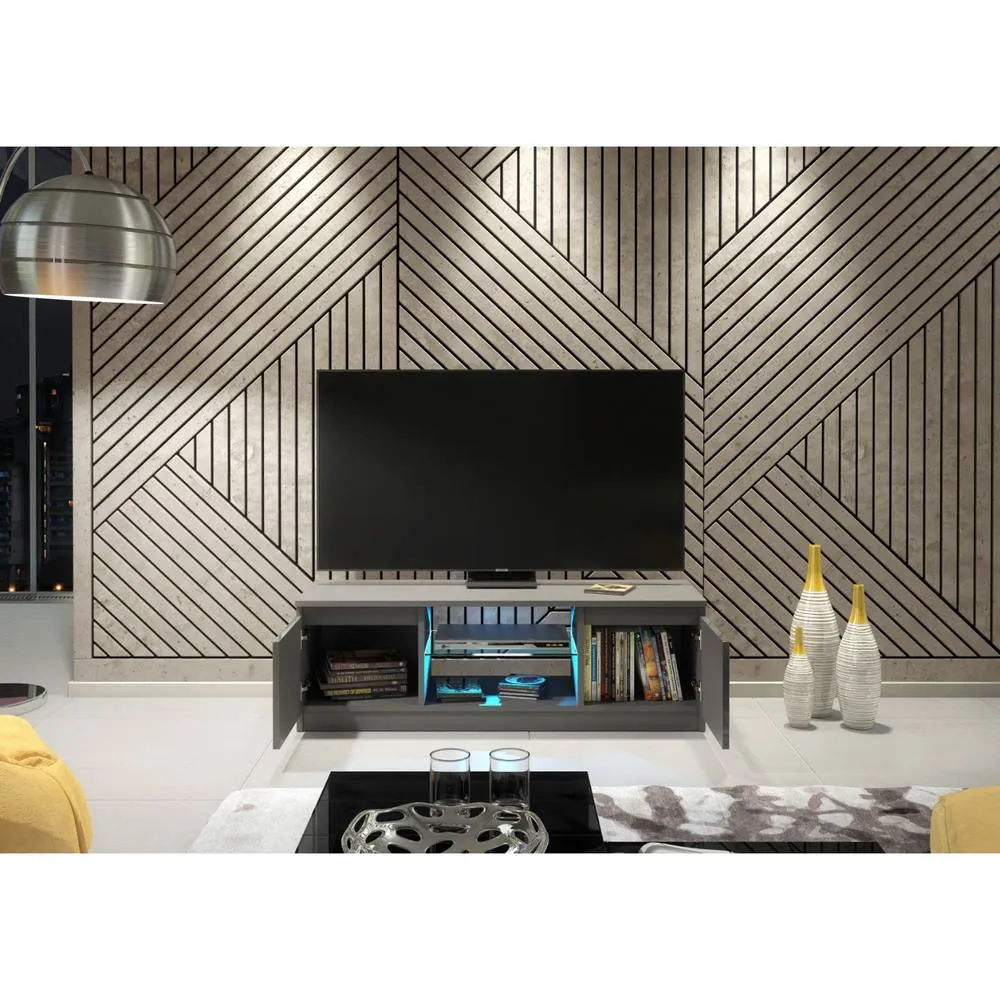 Creative Furniture Aura TV Unit 120cm - Dark Grey with Gloss Doors & LED Lights 3