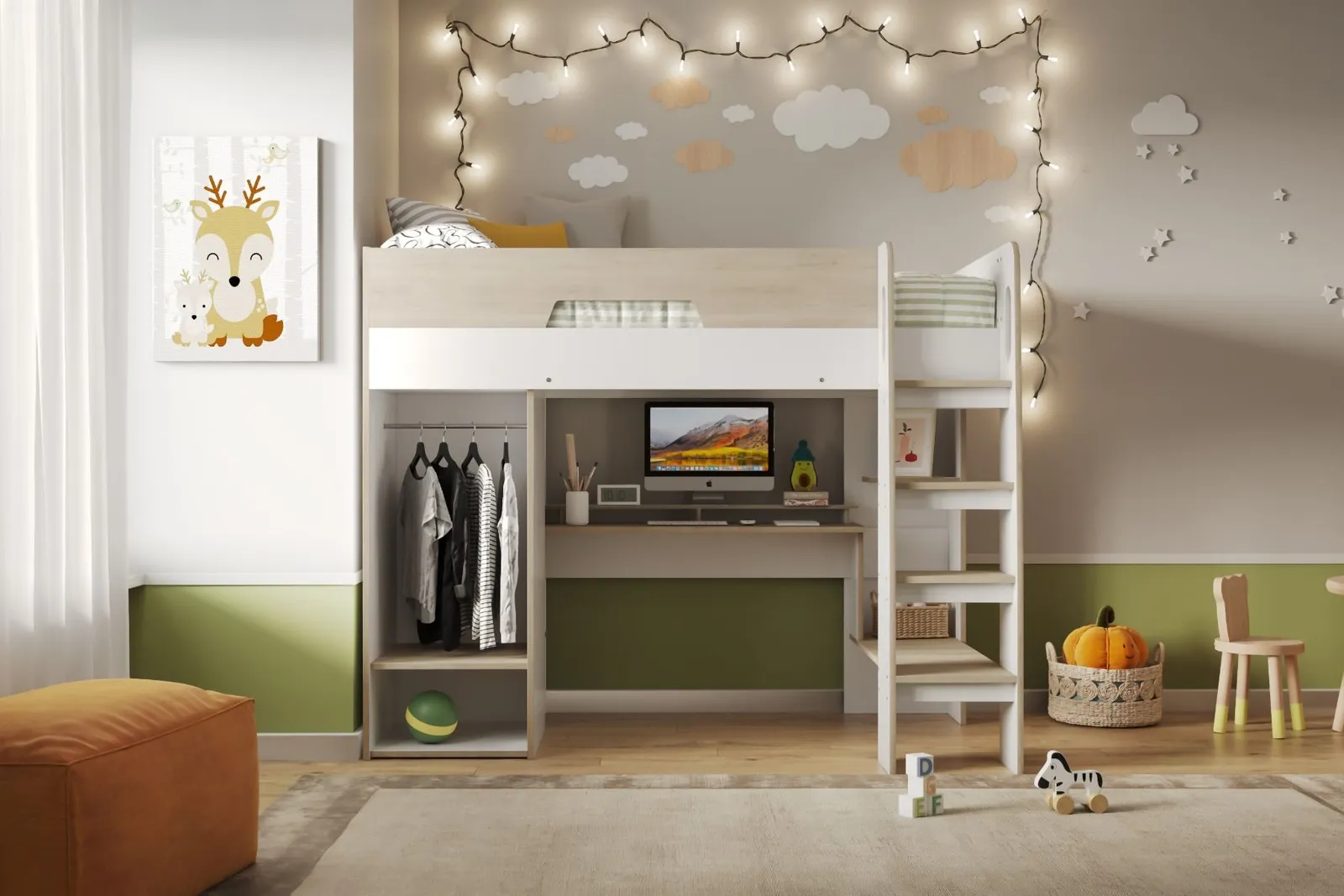 Flair Coco High Sleeper Workstation with Wardrobe in White 4