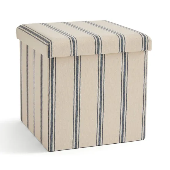 Faux Linen Folkstone Stripe Cube Ottoman 3