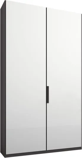 Caren 2 door 100cm Hinged Wardrobe, Graphite Grey Frame, White Glass Doors, Premium Interior