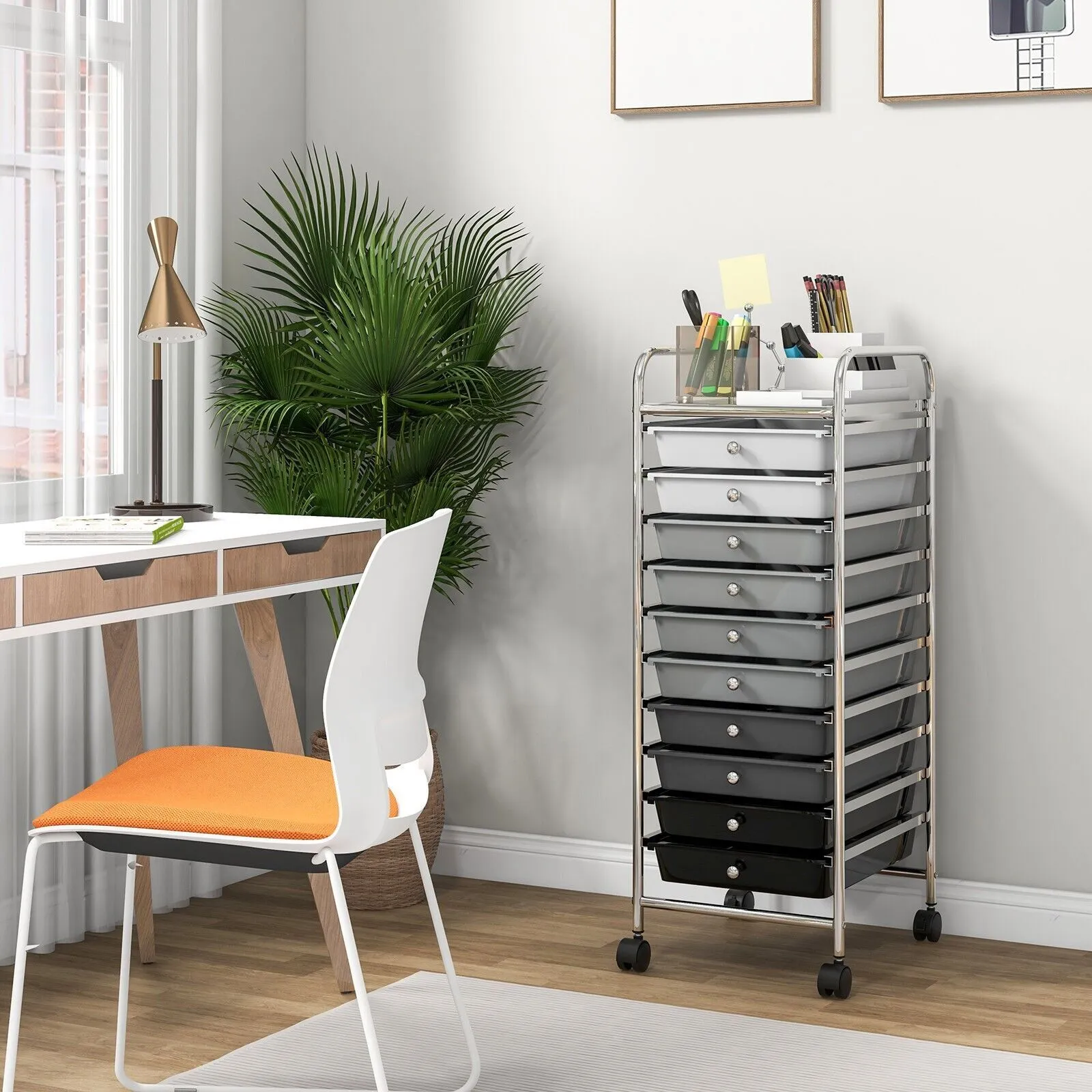 Costway 10 Drawers Storage Trolley Mobile Rolling Utility Cart Home Office Organizer in Grey 3